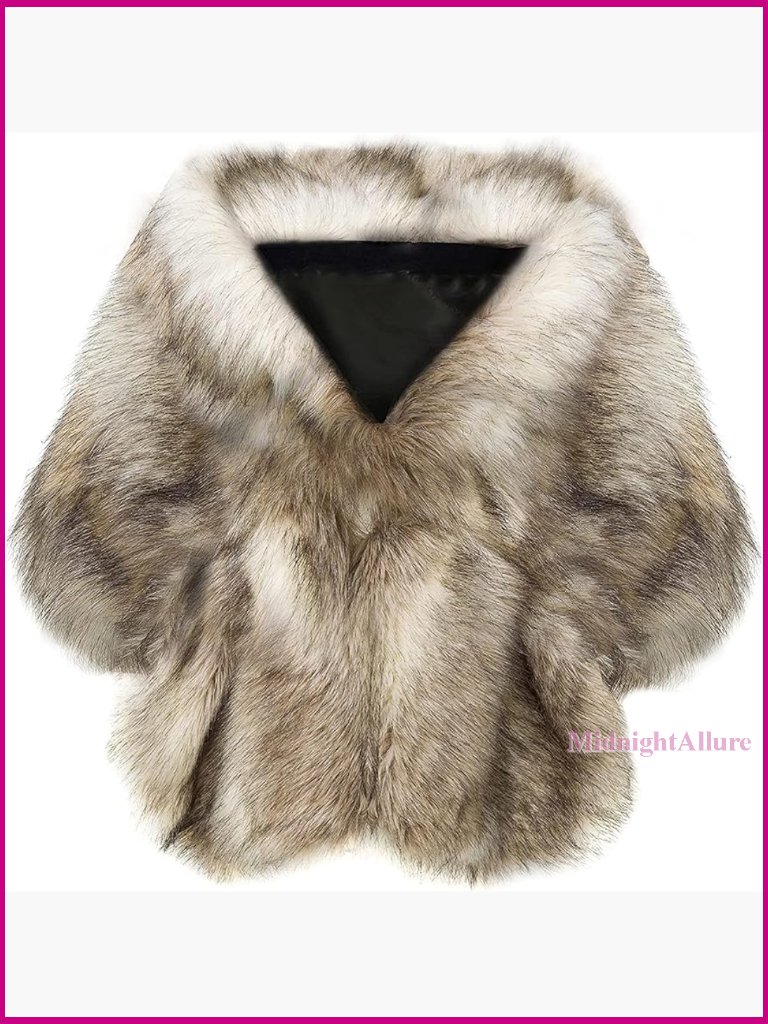 Faux Fur Shawl Wrap Evening Cape Winter Coat Accessory Small